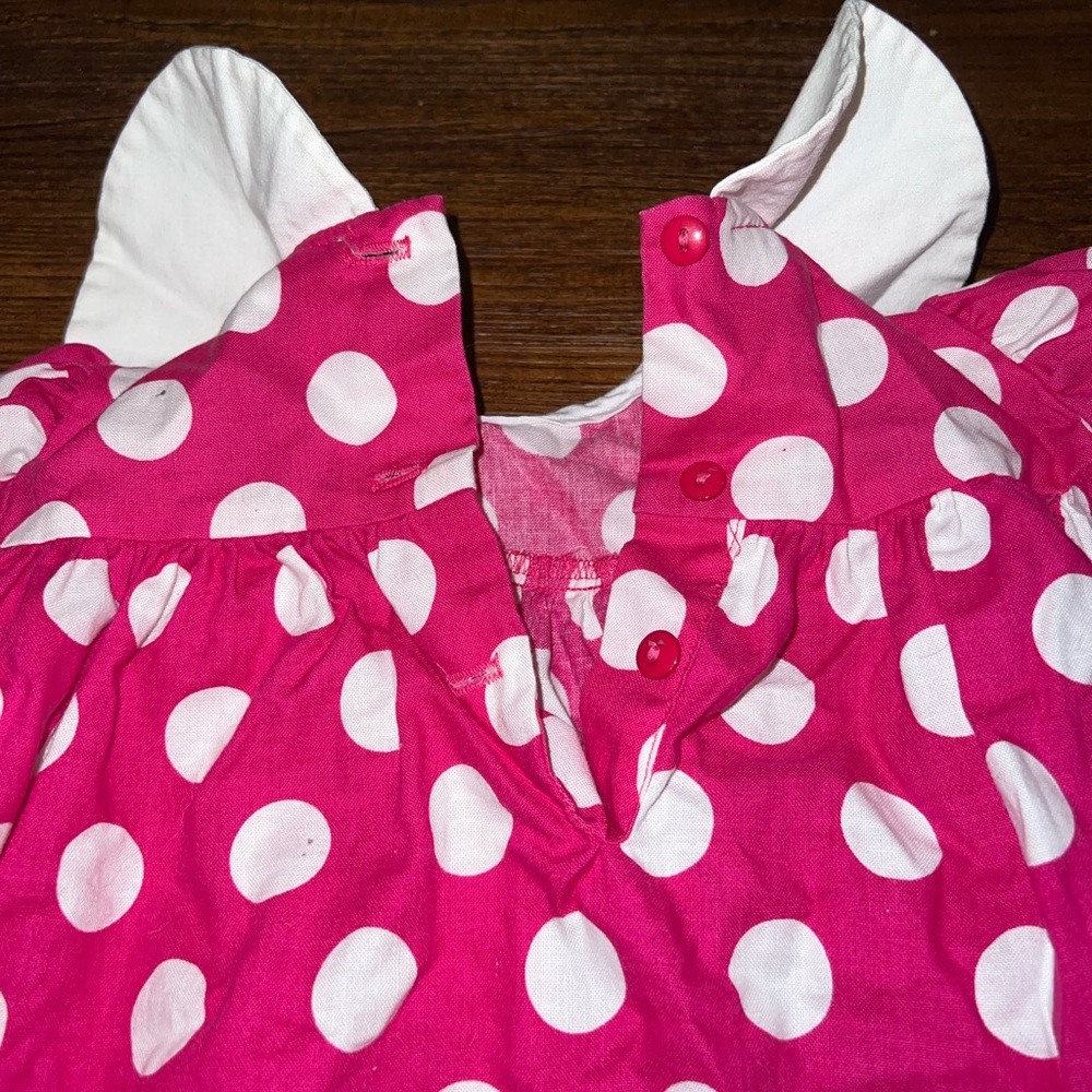 Vintage Bonnie Baby Pink and White Polka Dot Collar Floral Dress Size 12 Month - Picture 6 of 9